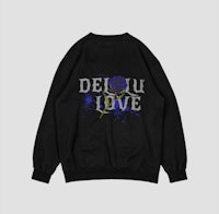 a black sweatshirt with the words delu love on it