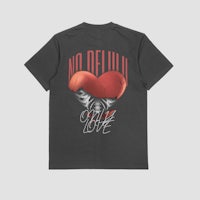 a black t - shirt with a red heart on it