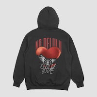 a black hoodie with a red heart on it